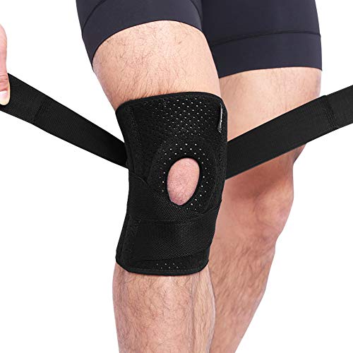 Book Cover Knee Brace with Patella Gel Pads & Side Stabilizers for Knee Support Joint Pain Relief Meniscus Tear Brace Strap Adjuster for Men & Women -Single- Black