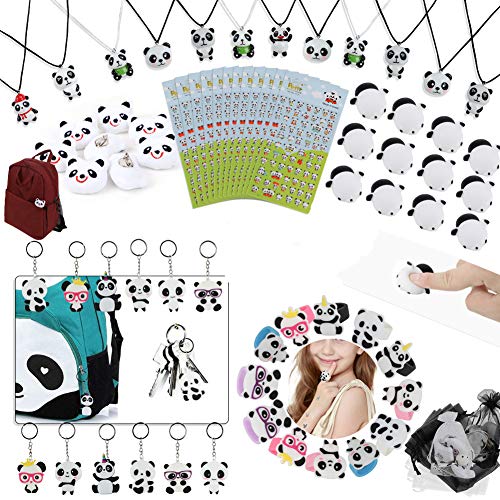 Book Cover 84 Pack Panda Party Supplies Favors, Panda Goodie bags Panda Soft Toys Gift Bags for Kids Panda Bear Birthday Baby Shower Gift Necklaces Keychains Rings Brooch Stickers