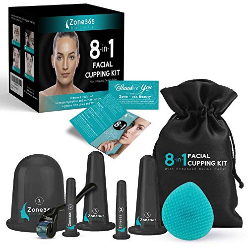 Book Cover Cupping Therapy Sets, Facial Cupping Set, Improved Collagen, Reduced Fine Lines & Wrinkles - Muscle & Joint Pain. 8-in-1 Kit, 5 Facial & Body Massage Cups, Derma Roller, Cleansing Brush & Travel Bag