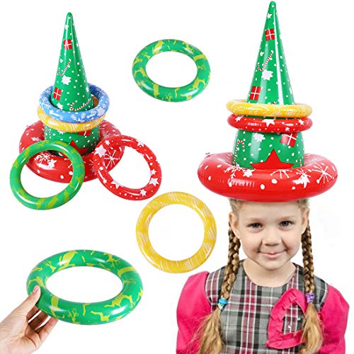 Book Cover Max Fun Inflatable Christmas Hat Ring Toss Game for Christmas Party Favors Supplies Indoor Outdoor Game