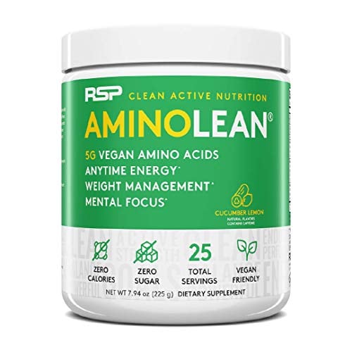 Book Cover RSP Vegan AminoLean - All-in-One Natural Pre Workout, Amino Energy, Weight Management - Vegan BCAAs, Preworkout for Men & Women, Cucumber Lem, 25 Serv