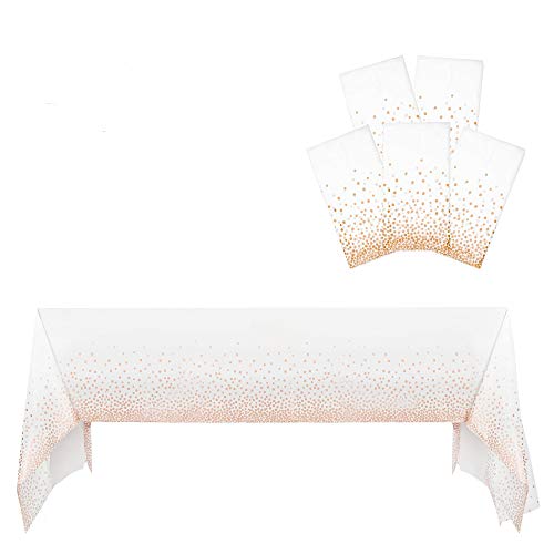 Book Cover Resonating Design Metallic Rose Gold Dot Confetti Tablecloth - Pack of 5 Plastic Rectangle Table Covers - Disposable Party Table Cloth Decorations for Birthday and Weddings - 54 x 108 Inch