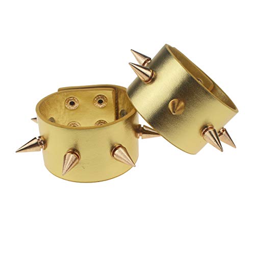 Book Cover Coolcoco Gold Metal Spike Cuffs Leather Bracelet for Women Girl Cosplay (2 Pieces/Set)