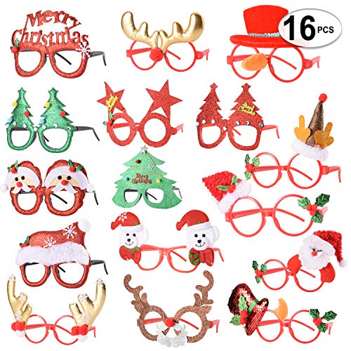 Book Cover 16 PCS Holiday Glasses,Cute Christmas Glasses Frames,Flexibility to Fit All Sizes,Great Fun and Festive for Annual Holiday and Seasons Themes, Christmas Party,Christmas Dinner,photos booth.
