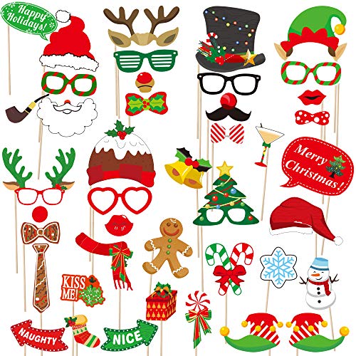 Book Cover dizaul 2019 Christmas Photo Booth Props – 42 Pack DIY Xmas Photography Decorations - Funny Selfie and Photo Prop Pack for Christmas and New Year Party – Winter Holidays Supplies for Kids and Adults