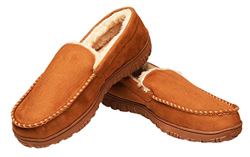 Book Cover CareBey Mens Comfortable Warm Moccasin Slippers