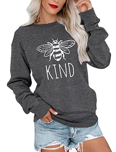 Book Cover Be Kind Sweatshirt Women Cute Bee Graphic Tees Funny Blessed Shirt Inspirational T Shirts Long Sleeve Tops Blouse Pullover