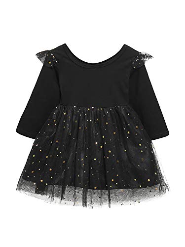 Book Cover Toddler Baby Girl Dress Ruffle Sleeves Cotton Top Stars Mesh Tulle Skirt Princess Party Dress