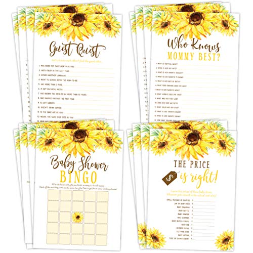 Book Cover Your Main Event Prints Sunflower Baby Shower Games, Bingo, Find The Guest, The Price is Right, Who Knows Mommy Best, Sunflower Floral, 25 Games Each