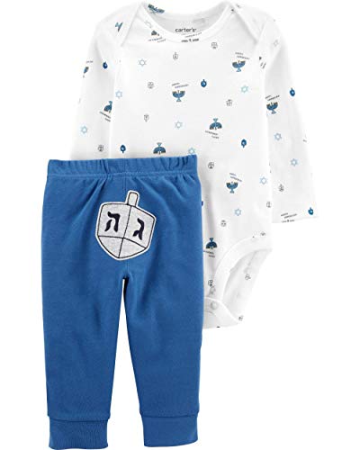 Book Cover Carter's Baby 2 Piece Long Sleeve Hanukkah Bodysuit and Pants Set (6 Months, Ivory/Blue)
