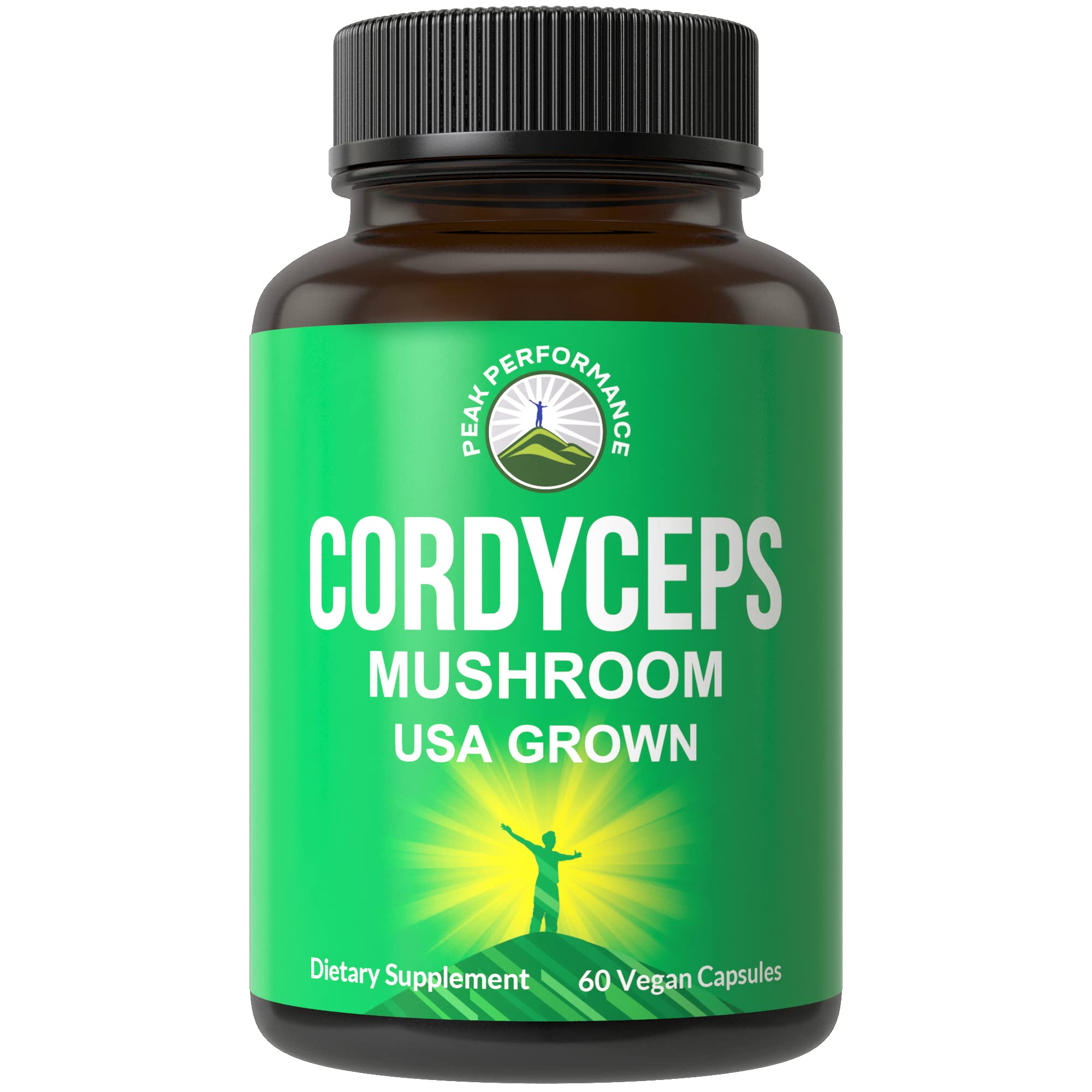 Book Cover Peak Performance Cordyceps Mushroom in Vegan Capsules | USA Grown Naturally Harvested Cordyceps Sinensis Supplement | Support Memory, Energy, and Endurance | Cordyceps Mushrooms Extract Powder Pills