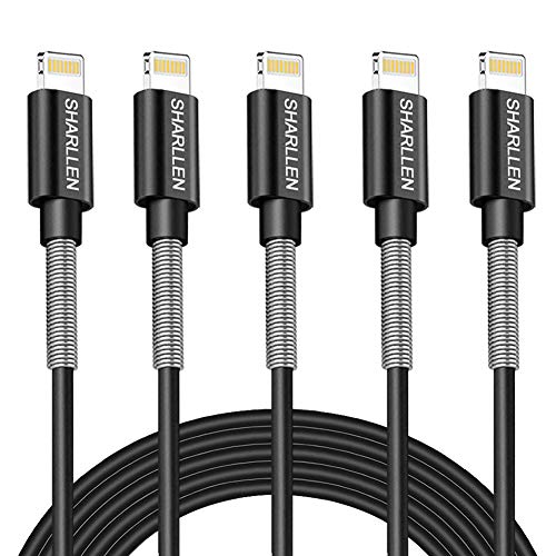 Book Cover iPhone Cable Durable Lightning Charger Cable Spring iPhone Cord Fast iPhone Data Cable 5Pack 6FT USB Lightning Charging Cable Compatible iPhone XS/Max/XR/X/8/8P/7/7P/6S/iPad/iPod/IOS (Black)