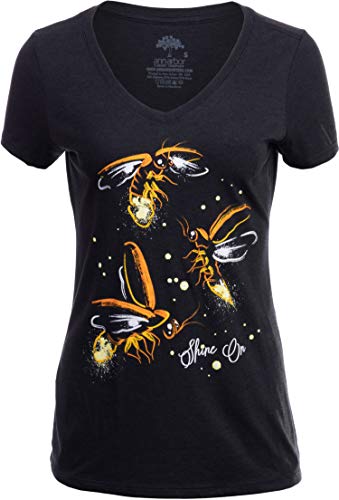 Book Cover Fireflies | Lightning Bug Firefly Nature Art Insect Fire Fly V-Neck T-Shirt for Women