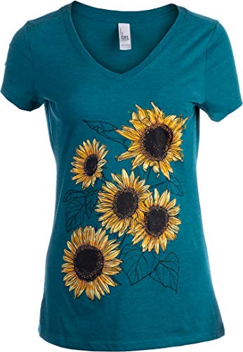 Book Cover Sunflower Sketch | Blooming Flowers Garden Floral Art Gardening V-Neck T-Shirt for Women