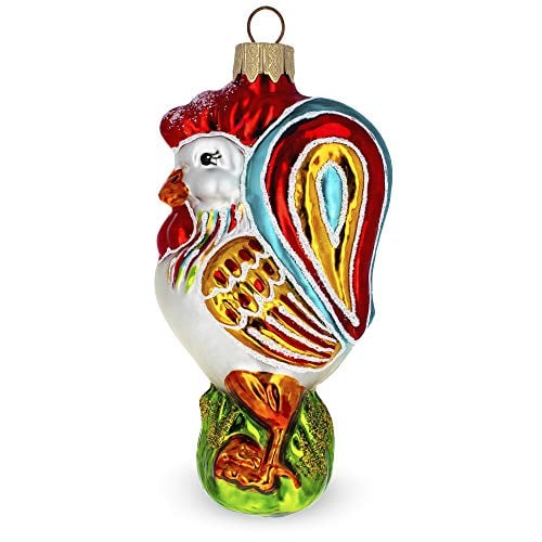 Book Cover BestPysanky Colorful Rooster Glass Christmas Ornament