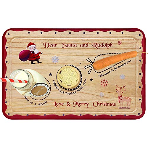 Book Cover ORIENTAL CHERRY Santa Cookie Plate - Christmas Eve Santa Treat Board Wooden Plate Platter Mat - Family Tradition for Year to Come