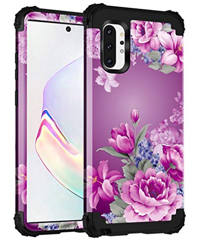 Book Cover LONTECT for Galaxy Note 10 Plus 5G Case 3 in 1 Heavy Duty Hybrid Sturdy High Impact Shockproof Protective Cover Case for Samsung Galaxy Note 10+ Plus/Note 10 Plus 5G,Purple Flower/Black