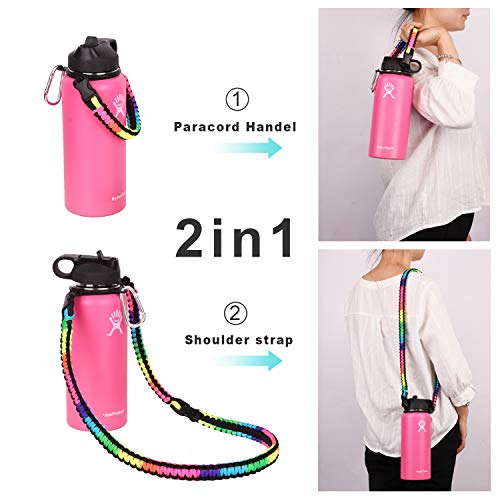 Book Cover Wongeto Paracord Handle Carrier Holder with Shoulder Strap(Fits 12oz - 64oz Hydro Flask Wide Mouth Water Bottles, Nalgene,Nathan,Klean Kanteen, Juglug,etc) (Rainbow)
