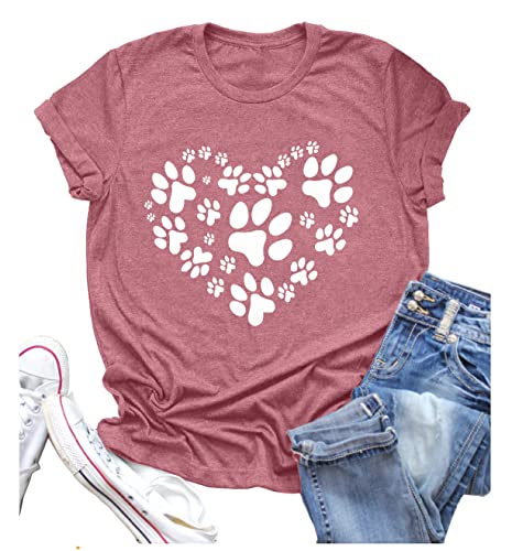 Book Cover Paw Love Shirt Dog Lover Shirts for Women Paw Print Heart Tee Shirt Cute Dog Mom Short Sleeve Tee Tops