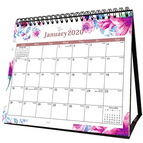 Book Cover Desk Calendar 2020 - School Year Desk Calendar 2020 12 Months Flip Desktop Counter Top Calendar 8'' x 6'' Beautiful Floral Standing Easel Table Calendar