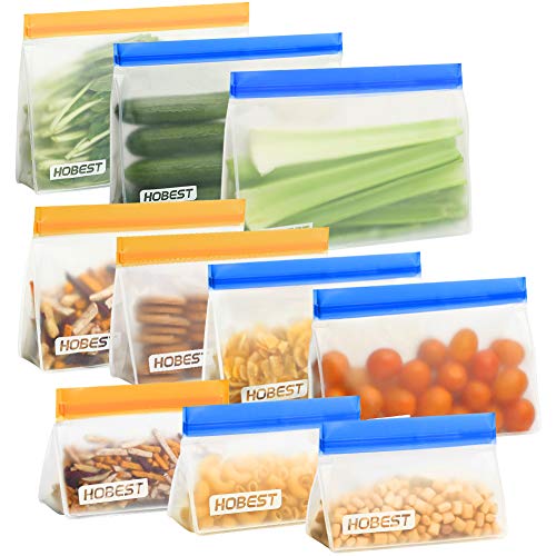 Book Cover Reusable Storage Bags,Hobest 4 Stand Up Sandwich Bags, 3 BPA Free Snack Bags for Kids, 3 Leakproof Eco Friendly Freezer Bags for Lunch 10 Pack