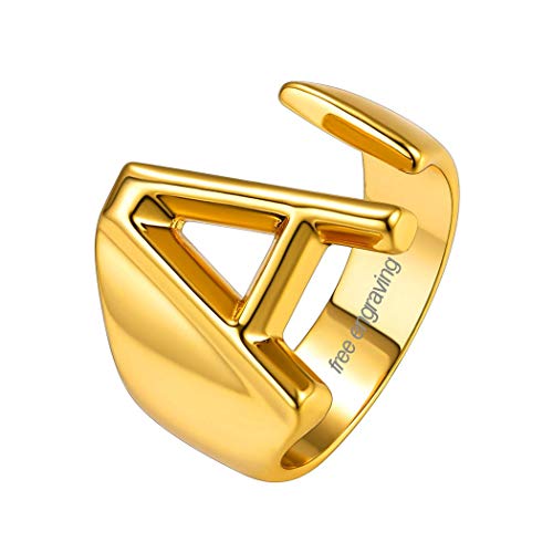 Book Cover Suplight Nikel Free 18K Gold Plated Letter Rings, Fashion Monogram Jewelry Statement A-Z Wide Name Initial Alphabet Adjustable Open Ring for Women Teens
