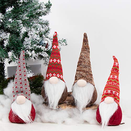Book Cover GMOEGEFT Gnome Swedish Tomte 12 Inches Set of 4 Christmas Elf Plush Santa Figurine Handicraft Xmas Home Decoration Ornaments Thanks Giving Day Gifts (12 Inches Pack of 4, Red & Grey)