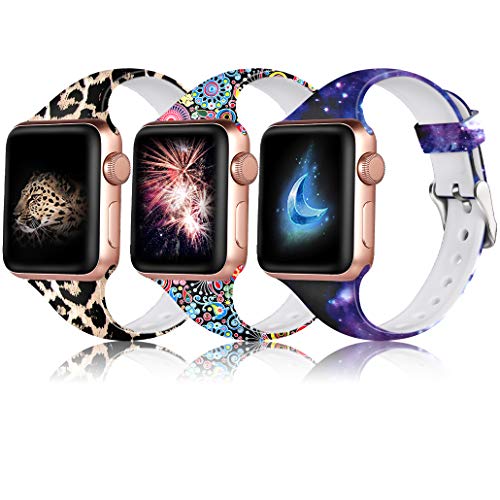 Book Cover Henva Slim Band Compatible with Apple Watch SE Band 40mm 38mm 42mm 44mm, Soft Silicone Replacement Thin Wristband with Print Pattern for iWatch Series 6/5/4/3/2/1, S/M M/L