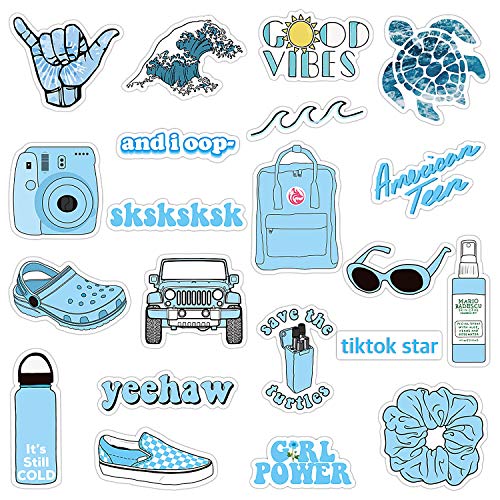Book Cover 21PCs Waterproof VSCO Stickers for Hydro Flask, Enjoyee Special Designed Blue Vinyl Water Bottle Stickers for Teens, Girls for VSCO Girls with Wrapping Box Decorated