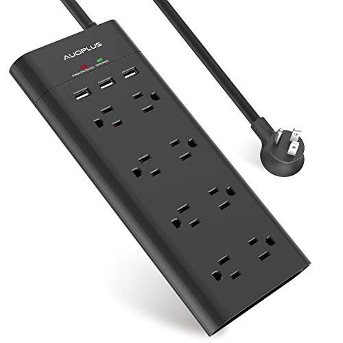 Book Cover Power Strip with USB, AUOPLUS Surge Protector with 8 Outlets and 3 USB Ports, 6Ft Extension Cord Power Strips Flat Plug, Wall Mountable for Home, Office, Dorm Essentials, ETL Listed