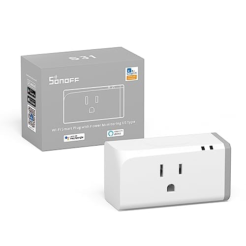 Book Cover SONOFF S31 WiFi Smart Plug with Energy Monitoring, 15A Smart Outlet Socket ETL Certified, Work with Alexa & Google Home Assistant, IFTTT Supporting, 2.4 Ghz WiFi Only (1-Pack)