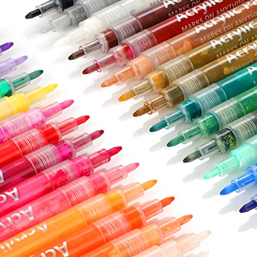 Book Cover Kidwill Acrylic Paint Marker Set, 28 Colors Water Based Paint Pen Permanent Vibrant Drawing Pen, Quick Dry, Non Toxic, 0.7mm Extra-Fine Tip for Rocks, Ceramic, Glass, Wood, Fabric, Canvas, Card Making