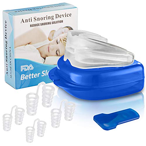 Book Cover Anti Snoring Device, Silicone Snoring Mouthpiece, Night Guard for Comfortable Sleep Snoring Solution, Professional Sleeping Aid Relieve Snore for Men Women（1 Mouthpiece, 4 Different Sizes Nose Vents）