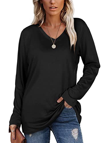 Book Cover SAMPEEL Women's Spring T-Shirts V Neck Tops Long Sleeve Shirts Loose Fit