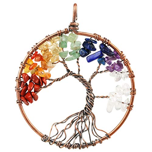 Book Cover SUNYIK Tumbled Gemstone Tree of Life Pendant Necklace for Women Men