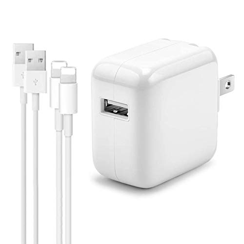 Book Cover 12W USB Charger for iPad, AISINI 2.4A 12W USB Wall Charger Foldable Portable Travel Plug and 2 Pack Fast Charging Cable (3FT) Compatible with iPhone, iPad