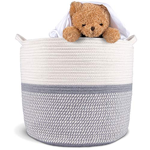 Book Cover Cotton Rope Storage Basket - Large, Soft, Woven Large Baskets for Blankets and Living Room. Optimal Size, Easy to Fold Rope Baskets for General Use and Organization. Safe, Non-Toxic