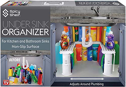 Book Cover Spicy Shelf Expandable Under Sink Organizer and Storage I Bathroom Under the Sink Organizer Kitchen Under Sink Shelf I Cleaning Supplies Organizer Under Sink Storage I EXPANDABLE HEIGHT DEPTH & WIDTH