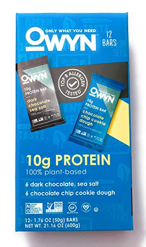 Book Cover Owyn Only What You Need 100% Plant-Based Bars, 6 Dark Chocolate & Sea Salt, 6 Chocolate Chip Cookie Dough, 12 Bars (Variety Pack)