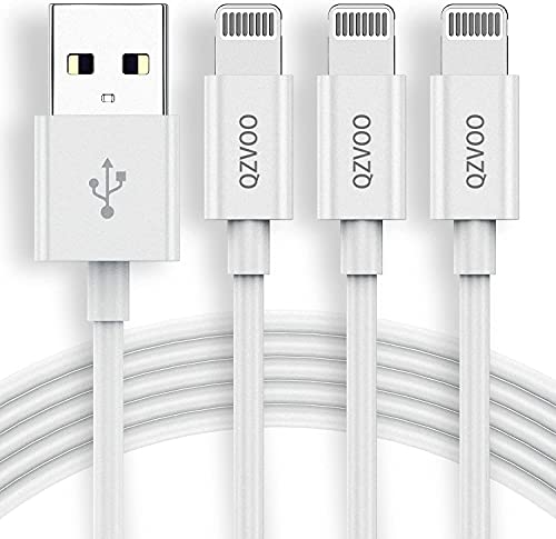 Book Cover iPhone Charger 3Pack 6Ft, [Mfi Certified] QZVOO 6 Foot Lightning Cable, 6Feet Lightning to USB-A Cord, 2.4A Fast Charging for Apple-iPhone 12 11 Pro Max Mini XR XS X 10 8 7 Plus 6 6s 5C SE -White