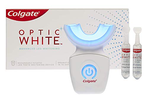 Book Cover Colgate Optic White At Home Teeth Whitening Kit, LED Blue Light Tray, 10 Day Treatment, 9% Hydrogen Peroxide Whitening Gel