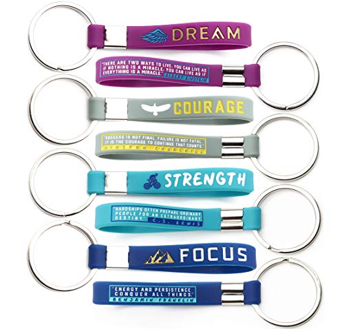 Book Cover (12-Pack) Dream, Courage, Strength, Focus - Motivational Keychains with Inspirational Quotes - Wholesale Bulk Keychains for Gym Office Gifts Ideas - Unisex for Men Women Athletes Coworkers Colleagues