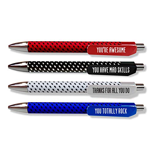 Book Cover Textured Braided Fabric Pens - Pack of 4, 1 of Each Color - Motivational Message - Employee Appreciation and Recognition Gift