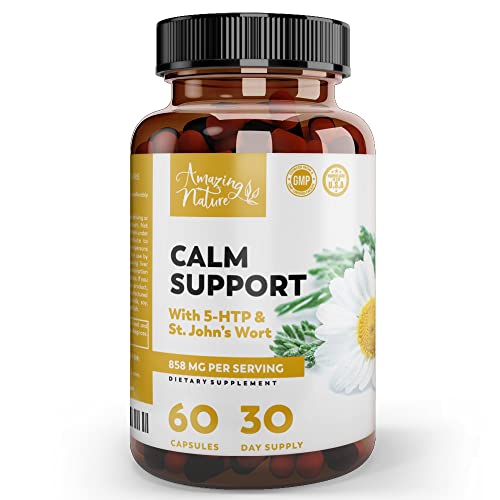 Book Cover AMAZING NATURE Calm Supplements with Ashwagandha – Relaxation Pills with Calming Effect – 60 St. John’s Wort, 5HTP, GABA and Ashwagandha Capsules