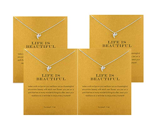 Book Cover Hundred River Friendship Clover Necklace Unicorn Good Luck Elephant Necklace with Message Card Gift Card (4pack)