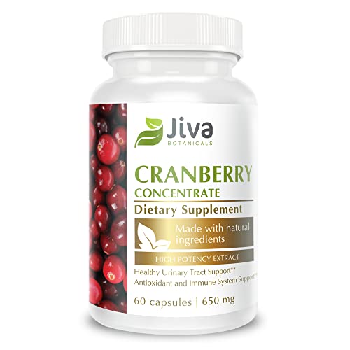 Book Cover Cranberry Pills for Women 650 mg - High Potency Cranberry Supplement Extract made from Cranberry Powder - Made in USA - Cranberry Capsules for Urinary Tract Health - Jiva Botanicals
