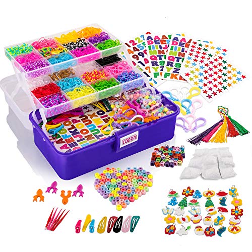 Book Cover Loopa Rainbow Loom Rubber Bands Kit, 10,000+ Colorful Bands Refill Set for Kids, DIY Bracelets Making Set with Beads & Endless Accessories - Box Case Included