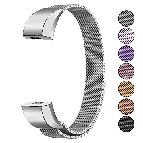 Book Cover Mosonoi Compatiable with Fitbit Alta Bands, Adjustable Metal Bands Replacement Straps Fit for Fitbit Alta/Alta HR Smartwatch Women Men(Small, Silver)