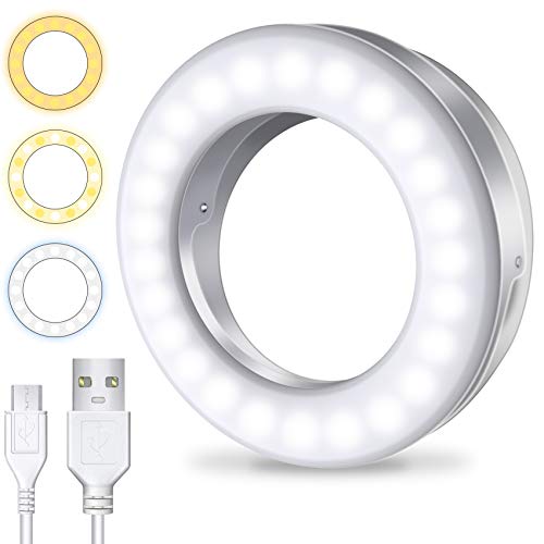 Book Cover Meifigno Selfie Ring Light [3 Light Modes] [Rechargeable], Clip on Phone Camera LED Light, Adjustable Brightness Selfie Circle Light Designed for iPhone X Xr Xs 11 12 Pro Max Android iPad Laptop