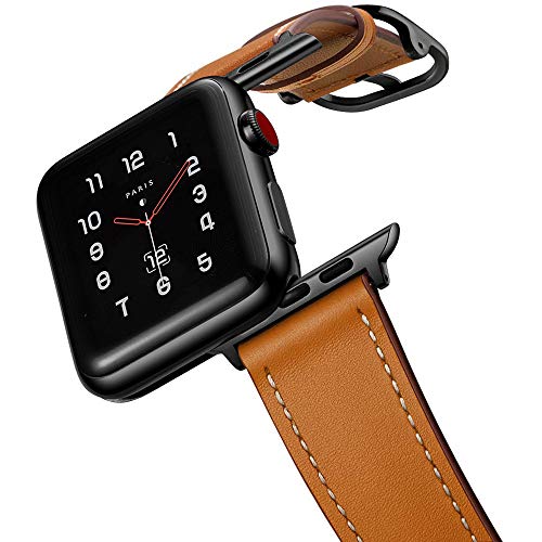 Book Cover amBand Leather Band Compatible with Apple Watch SE Series 7/6 42mm 44mm 45mm, Genuine Leather Vintage Replacement Strap Classic Bands Buckle Compatible with iWatch SE 7/6/5/4/3/2/1, Brown